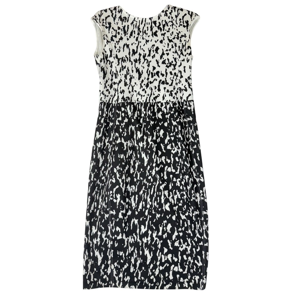 Zara Dress M Ivory Black Geometric Sleeveless Sheath Deep Back Collar Sexy Party